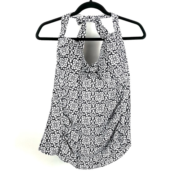 Kona Sol Women's White & Black Geometric Tankini Tie Halter Top - Picture 3 of 5